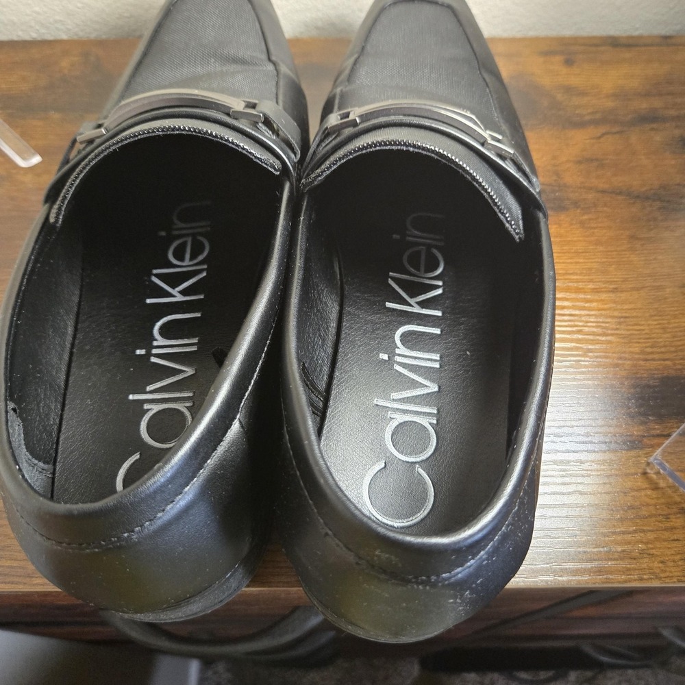 Calvin Klein Shoes Mens Size 10 Black Monk Strap Dress Slip On Square Toe Logo - Picture 6 of 8